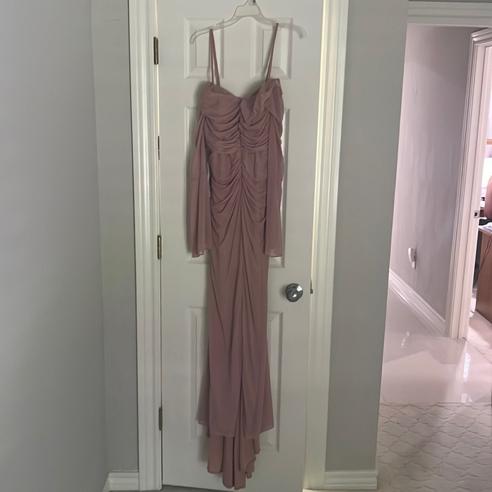 Azazie Dusty Rose floor length dress bell sleeve NWT